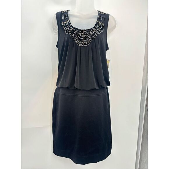 Taylor - Black Sleeveless Dress with Silver Beaded Neck Detail size 8 - Picture 6 of 12
